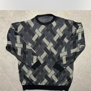 Men's Geometric Pattern Crewneck Sweater - Black and Gray